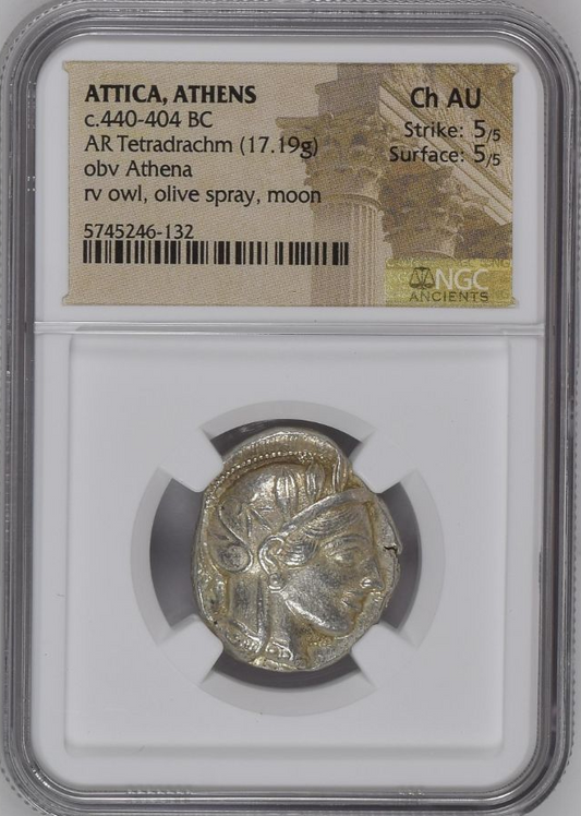 NGC Ch AU 5/5 5/5 古代ギリシャ アッティカ アテネ テトラドラクマ 銀貨 440–404 BC