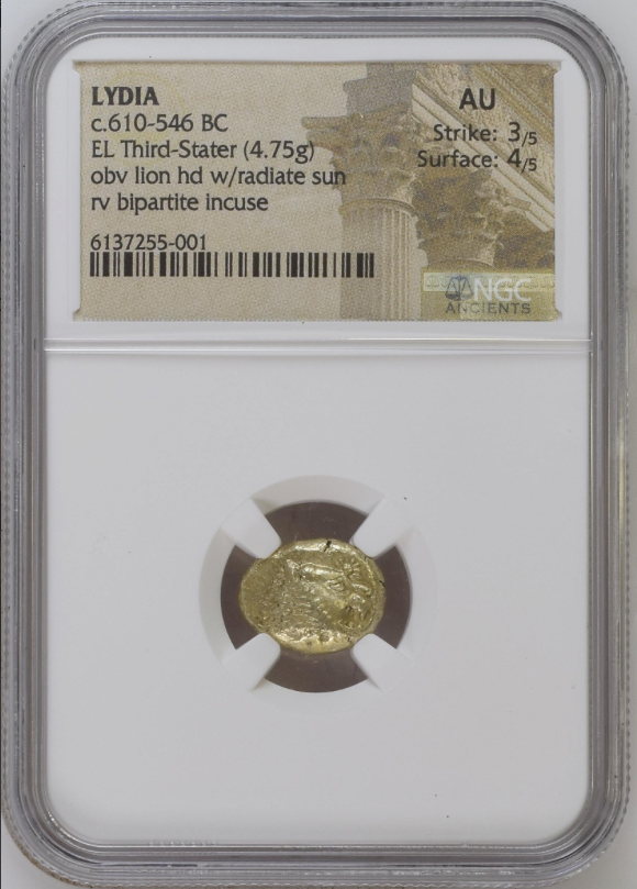 NGC AU 3/5 4/5 古代ギリシャ リディア王国  1/3スターテル エレクトラム 610-545 BC