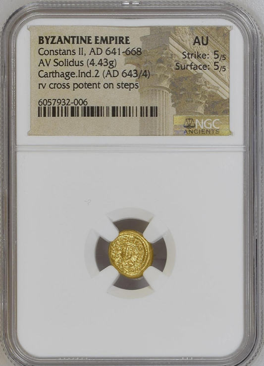 NGC AU 5/5 5/5 ビザンツ帝国 コンスタンス2世 ソリダス 金貨 641-668 AD