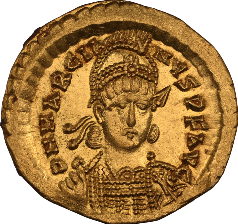 NGC Ch AU 5/5 5/5 東ローマ帝国 マルキアヌス ソリダス 金貨 450-457 AD