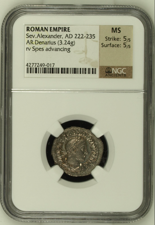 NGC MS 5/5 5/5 古代ローマ帝国 セウェルス・アレクサンデル デナリウス 銀貨 222-235 AD