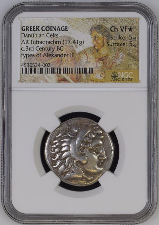 NGC Ch VF ★ 5/5 5/5 古代ケルト ドナウ・ケルト テトラドラクマ 銀貨 紀元前3世紀 アレクサンドロス3世
