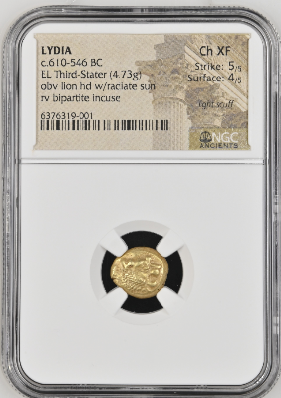 NGC Ch XF 5/5 4/5 古代ギリシャ リディア王国  1/3スターテル エレクトラム 610-545 BC