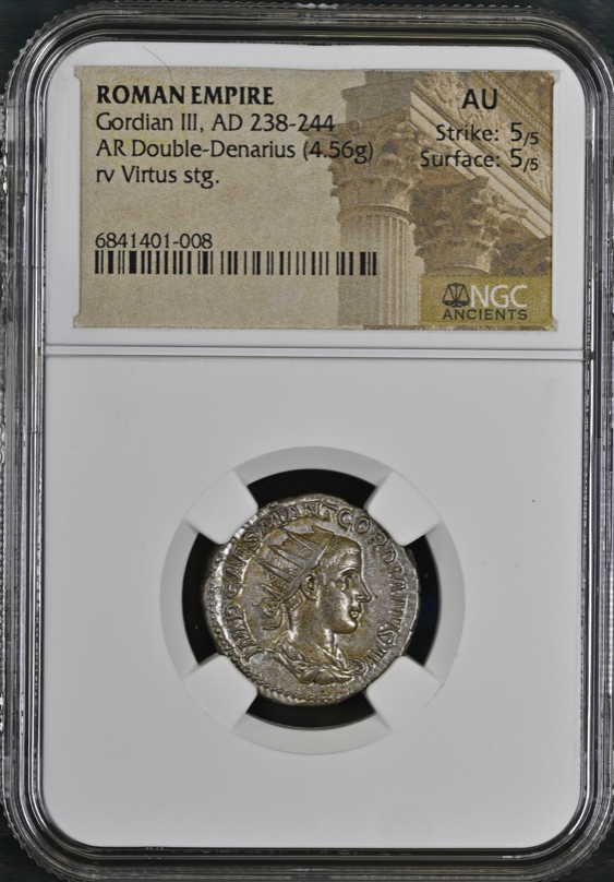 NGC AU 5/5 5/5 古代ローマ帝国 ゴルディアヌス3世 ダブルデナリウス銀貨 238–244 AD