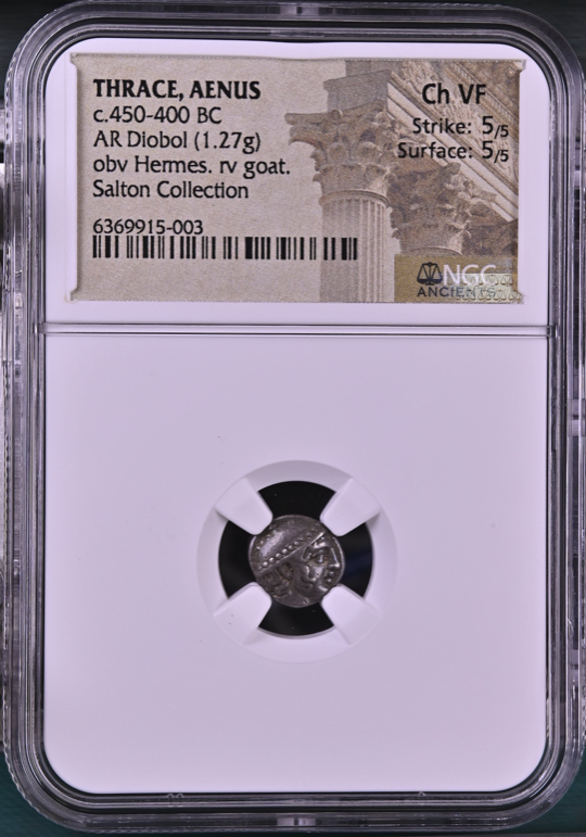 NGC Ch VF 5/5 5/5 古代ギリシャ トラキア・アイノス ディオボル銀貨 c.450–400 BC