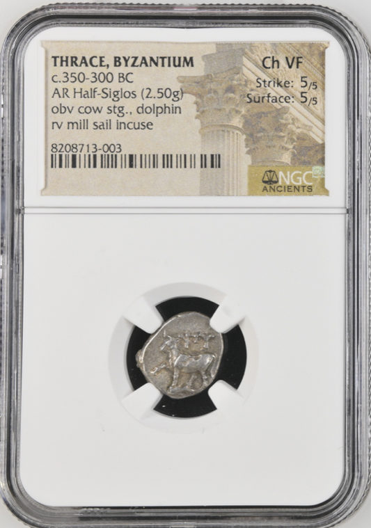 NGC Ch VF 5/5 5/5 古代ギリシャ トラキア ビュザンティオン ハーフ・シグロス銀貨 c.350–300 BC