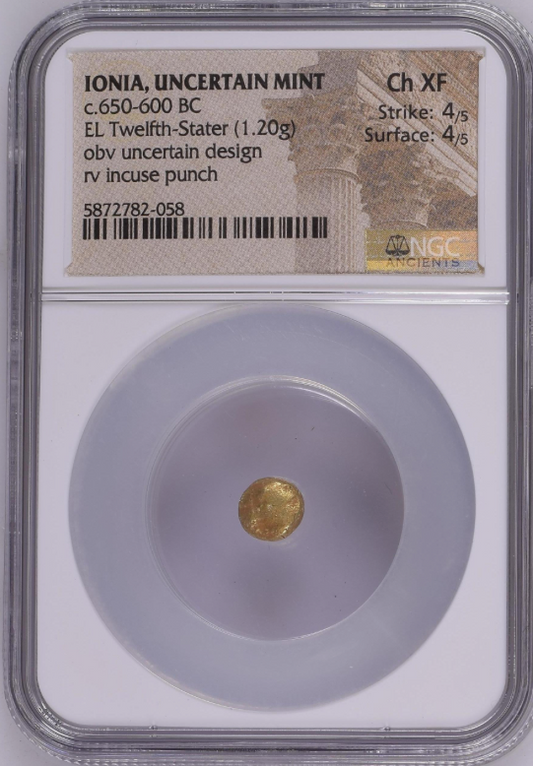 NGC Ch XF 4/5 4/5 古代ギリシャ イオニア 不明ミント ヘミヘクテ金貨（1/12スターテル） c.650–600 BC