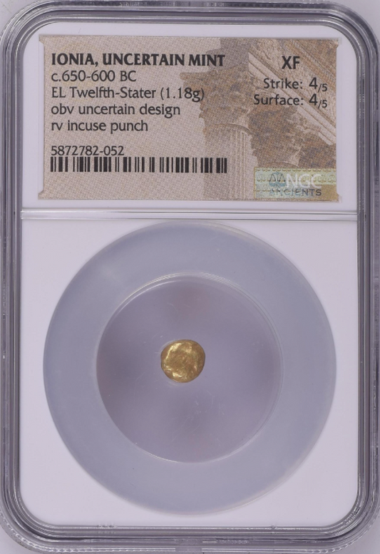 NGC XF 4/5 4/5 古代ギリシャ イオニア 不明ミント ヘミヘクテ金貨（1/12スターテル） c.650–600 BC