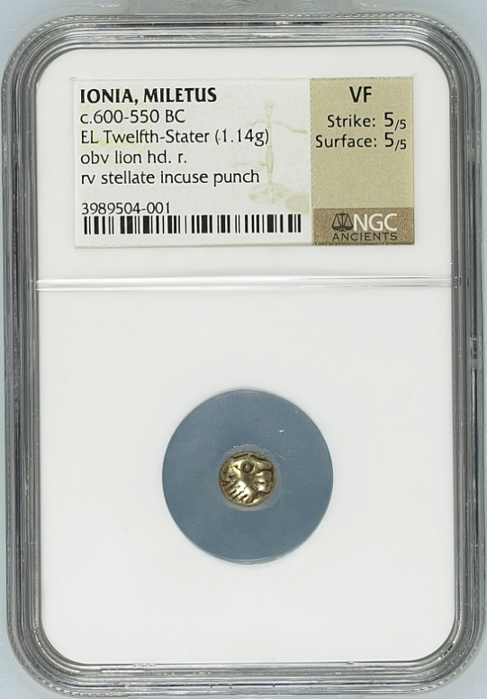 NGC VF 5/5 5/5 古代ギリシャ イオニア ミレトス ヘミヘクテ金貨（1/12スターテル） c.600–550 BC