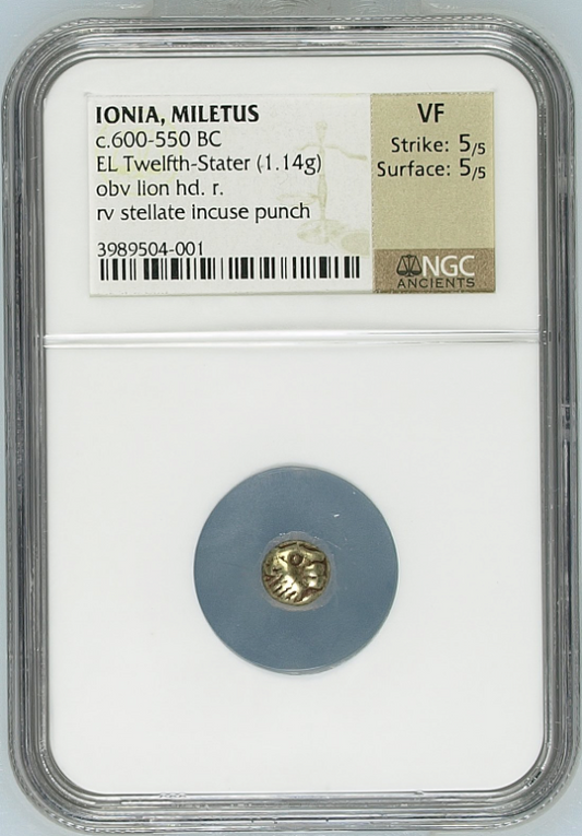 NGC VF 5/5 5/5 古代ギリシャ イオニア ミレトス ヘミヘクテ金貨（1/12スターテル） c.600–550 BC