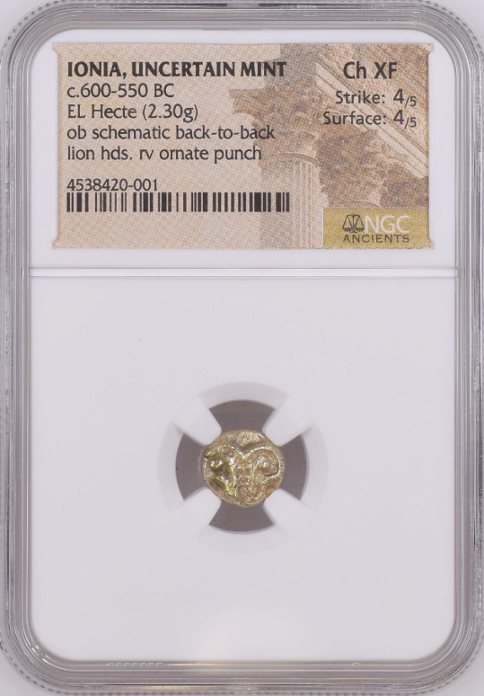 NGC Ch XF 4/5 4/5 古代ギリシャ イオニア 不明鋳造所 ヘクテ金貨（1/6スターテル） c.600–550 BC