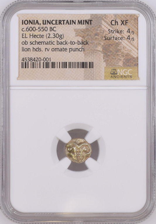 NGC Ch XF 4/5 4/5 古代ギリシャ イオニア 不明鋳造所 ヘクテ金貨（1/6スターテル） c.600–550 BC