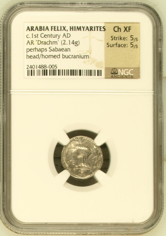 NGC Ch XF 5/5 5/5 古代アラビア ヒムヤル王国 ドラクマ銀貨 1世紀 AD