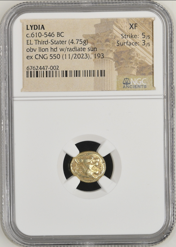 NGC XF 5/5 3/5 リディア王国 トライト（1/3スターテル） エレクトラム 610–546 BC