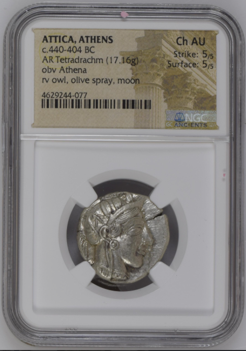 NGC Ch AU 5/5 5/5 古代ギリシャ アッティカ アテナ テトラドラクマ 銀貨 440–404 BC