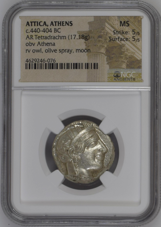 NGC MS 5/5 5/5 古代ギリシャ アッティカ アテナ テトラドラクマ 銀貨 440–404 BC