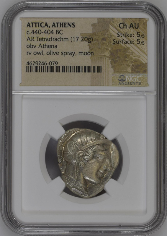 NGC Ch AU 5/5 5/5 古代ギリシャ アッティカ アテナ テトラドラクマ 銀貨 440–404 BC