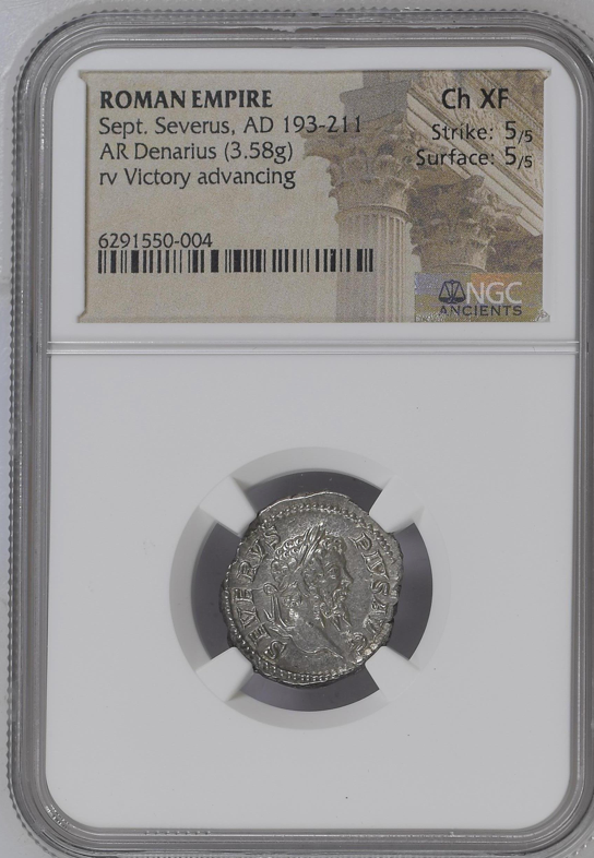 NGC Ch XF 5/5 5/5 ローマ帝国 セプティミウス・セウェルス デナリウス 銀貨 AD 193–211