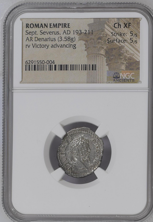 NGC Ch XF 5/5 5/5 ローマ帝国 セプティミウス・セウェルス デナリウス 銀貨 AD 193–211