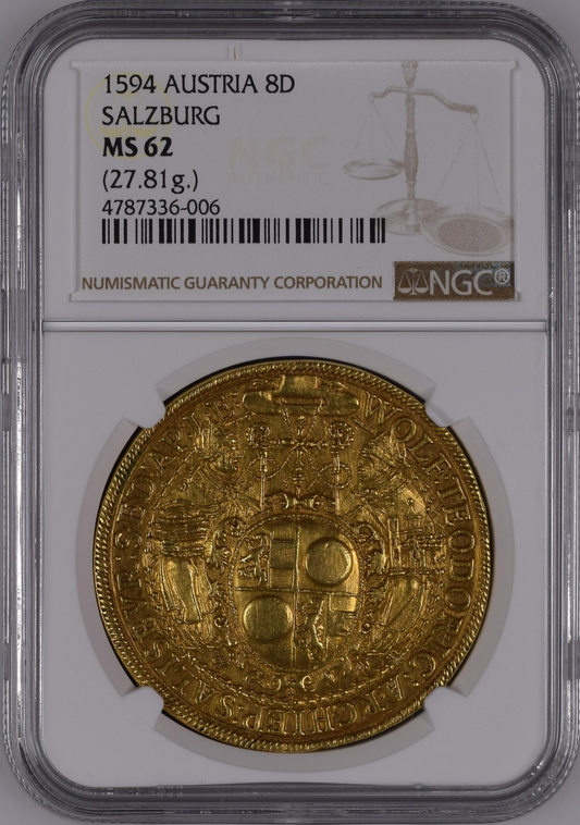 NGC鑑定 MS62 オーストリア ザルツブルグ 8ダカット金貨 1594年 ヴォルフ・ディートリヒ・フォン・ライテナウ