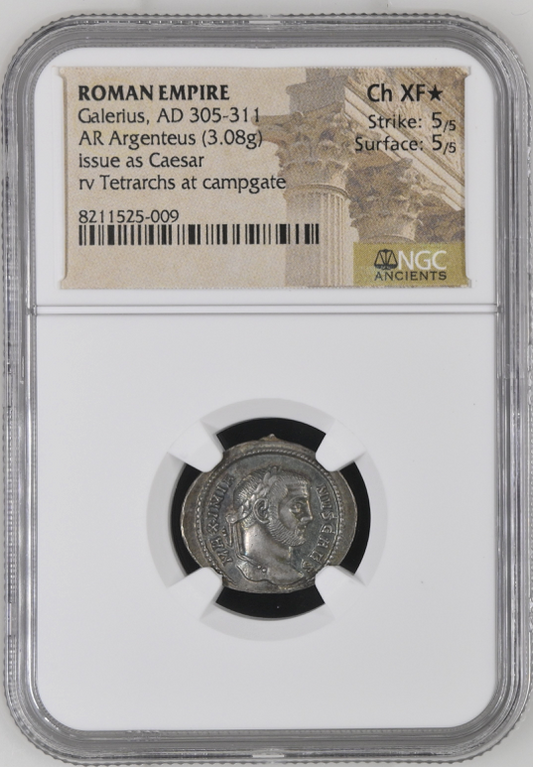 NGC鑑定 Ch XF 5/5 5/5 【ローマ帝国】ガレリウス アルゲンテウス銀貨 AD305–311