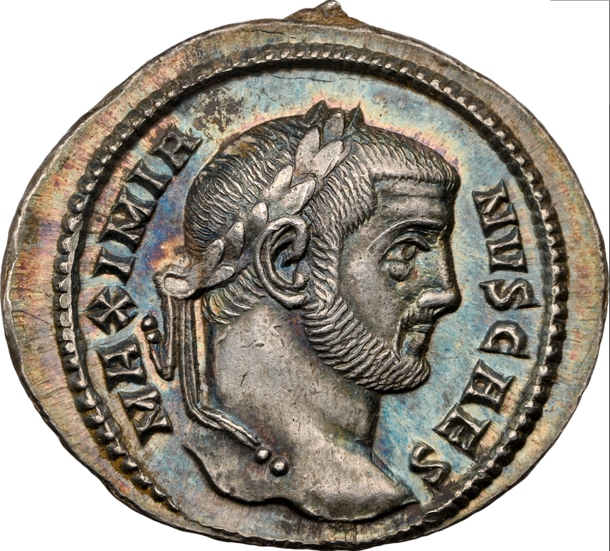 NGC鑑定 Ch XF 5/5 5/5 【ローマ帝国】ガレリウス アルゲンテウス銀貨 AD305–311