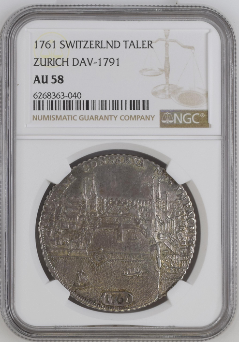 NGC鑑定 AU58 スイス チューリッヒターラー銀貨 1761年 DAV-1791